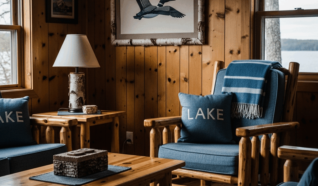 northwoods cabin interior with birch bark accents lake blue 20260331 083418