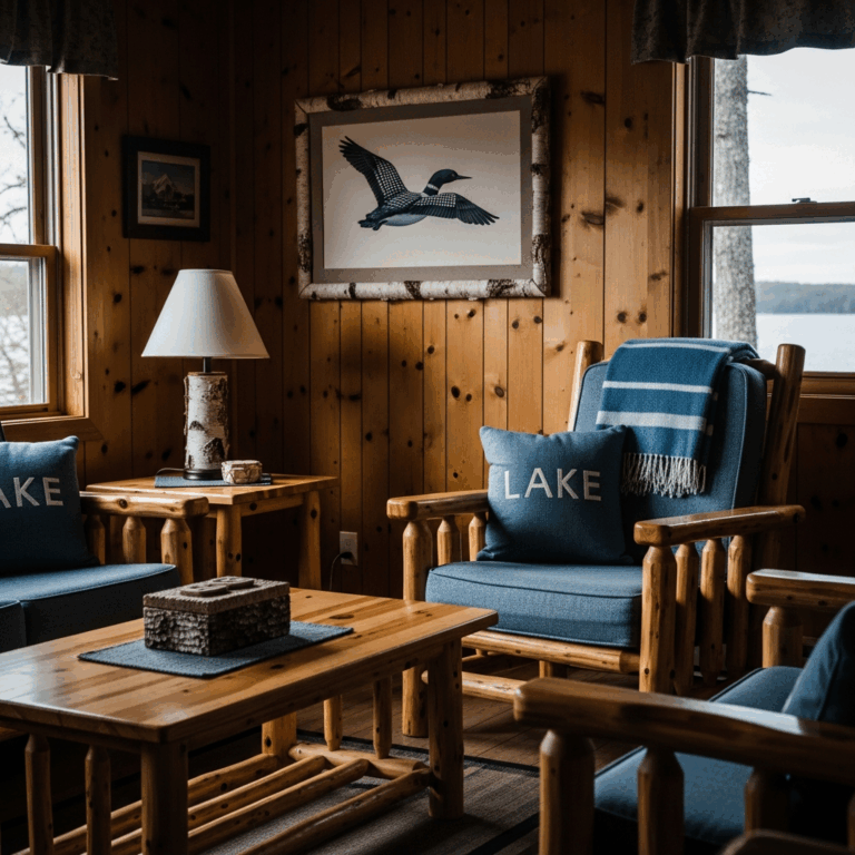 northwoods cabin interior with birch bark accents lake blue 20260331 083418